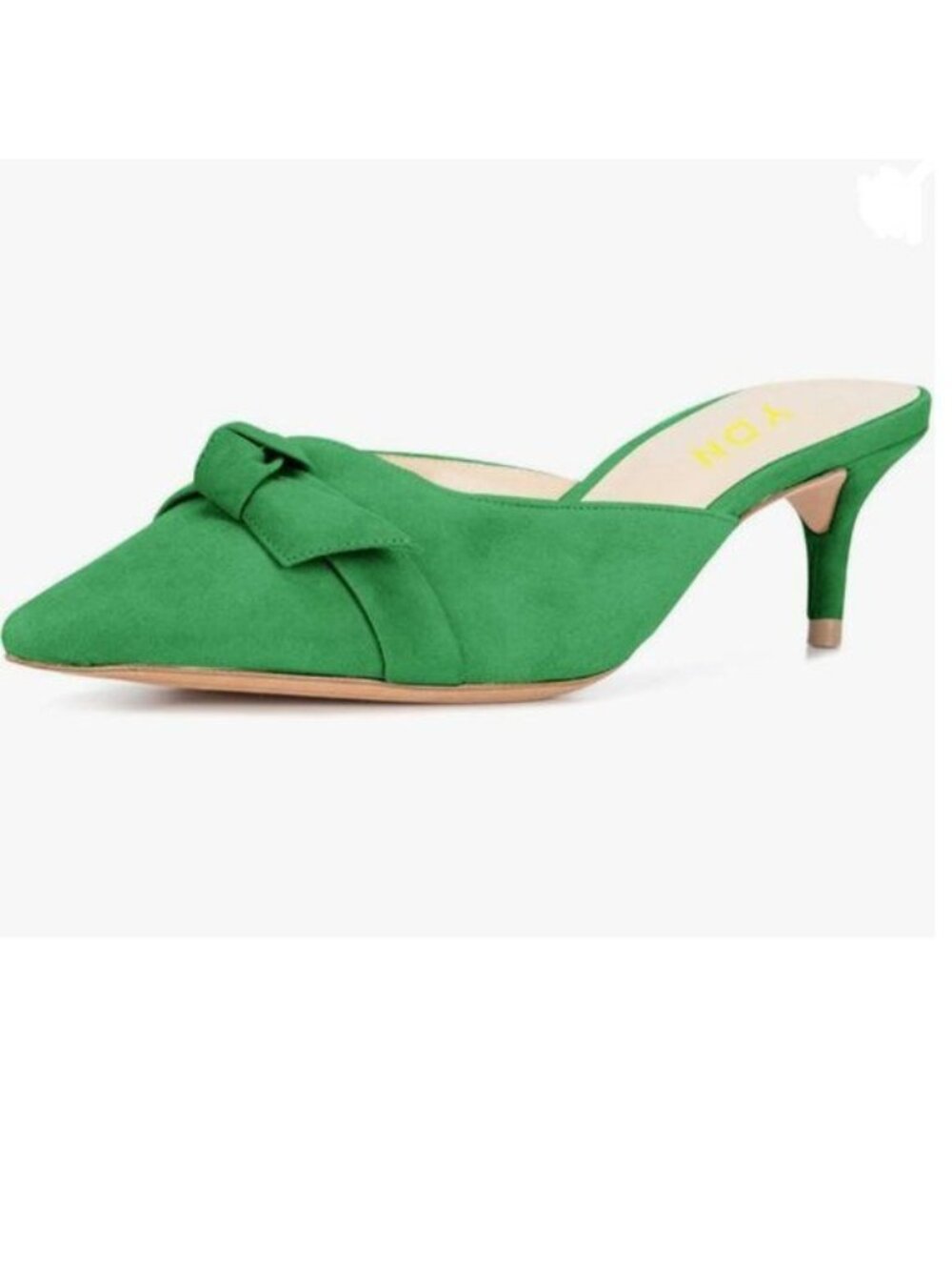 YDN Green Low Heel Slide Sandals Pointed Toe Slip on Bow Mules Casual Out Shoes